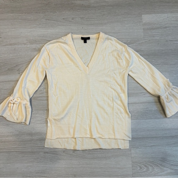 J. Crew Women's Cream Merino Wool V-Neck Sweater with Tie Sleeve - Small - Picture 1 of 8